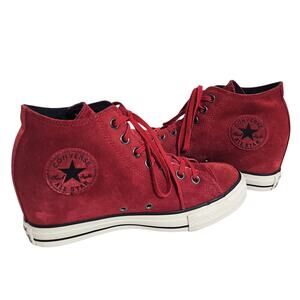 Converse Chuck Taylor Suede Lux Wedge Heel High Top Womens 9 Burgundy Sneaker